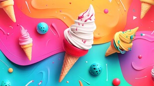 多彩梦幻冰淇淋创意插画