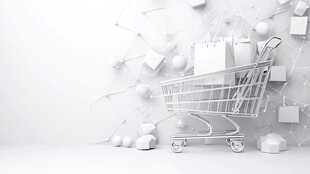 白色购物车与礼品元素场景