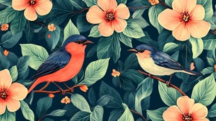 花鸟共栖的梦幻植物世界