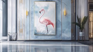 客厅中优雅的火烈鸟挂画