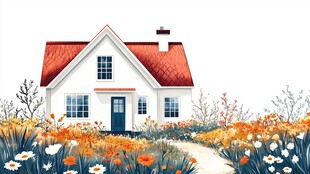 乡村小屋旁的绚烂花海