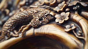 精美木雕龙花细节特写