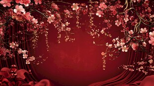 红梅绽放红幕背景图