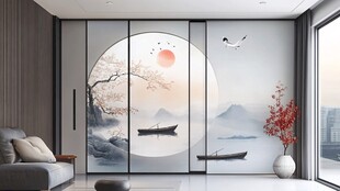 中式客厅之诗意山水屏风