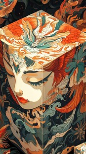 国风幻想人脸与凤凰图案