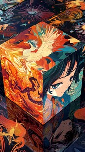 奇幻魔方中的古风少女与凤凰
