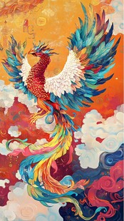绚丽凤凰翱翔于奇幻云海