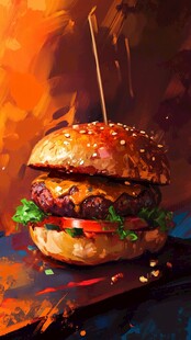 美味多汁的艺术风汉堡