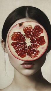 石榴遮面的神秘女性形象