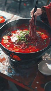 古风佳人煮美味红汤面
