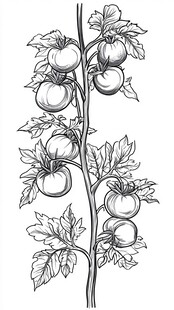番茄植株手绘黑白插画
