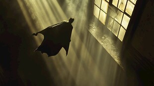 蝙蝠在光影斑驳的窗旁飞舞