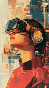 女性体验虚拟现实设备