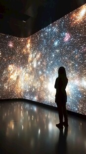 女孩凝望璀璨宇宙星空