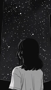 女孩凝望璀璨星空