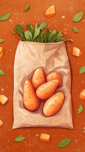 袋装红薯配绿叶与切块