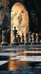 古老棋阵于斑驳拱门之下