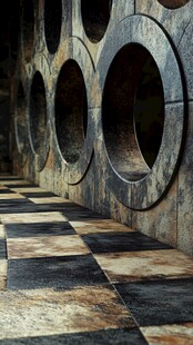 复古石墙与方格地砖景观