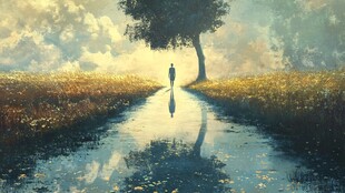 孤独旅人漫步光影之路