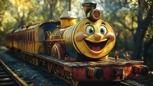 可爱的托马斯火车行驶在林间