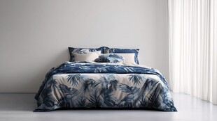 蓝白棕榈叶图案简约床品