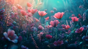 梦幻粉红花海浪漫景象