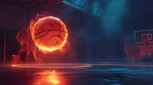 火焰篮球在酷炫球场上飞舞