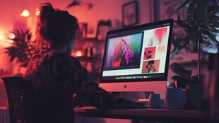 女孩专注于电脑创意设计