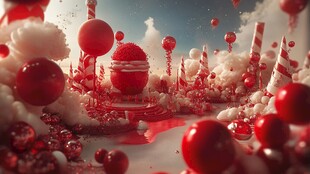 梦幻红色糖果气球场景