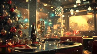 温馨圣诞餐厅浪漫场景