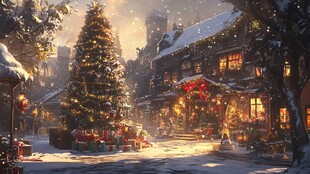 梦幻圣诞小镇雪景