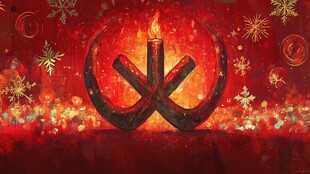 红色圣诞主题的工农符号画面