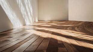 阳光洒落的木质空房间