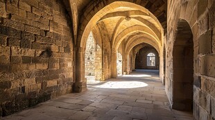 古老石砌拱形长廊通道