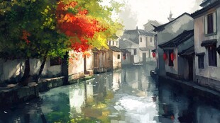 江南水乡秋日诗意小巷