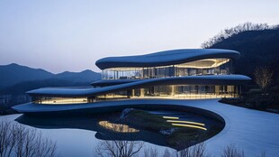 湖畔现代流线型梦幻建筑