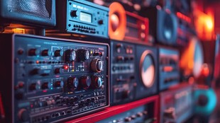 复古音频设备堆叠特写