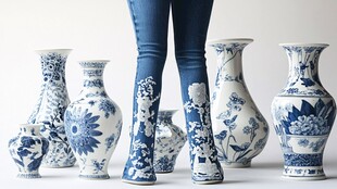 蓝白瓷韵下的时尚融合