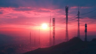 夕阳下的通信塔剪影