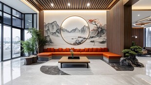 中式典雅大厅休息区景观