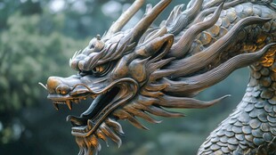 威严青铜龙雕像特写