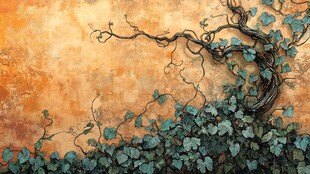 复古墙面上的繁茂藤蔓