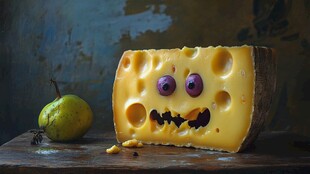 搞怪表情的孔洞奶酪