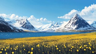 雪山下的金黄花海美景