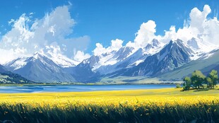 梦幻山川花海美丽风光