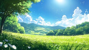 阳光绿野间的清新自然风景