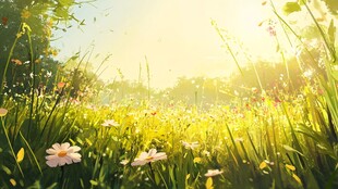 阳光照耀下的烂漫小花海