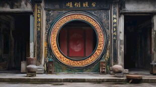 古宅中式圆门典雅景致