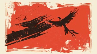 红底飞鸟艺术图案