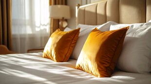 温馨卧室中的亮眼抱枕